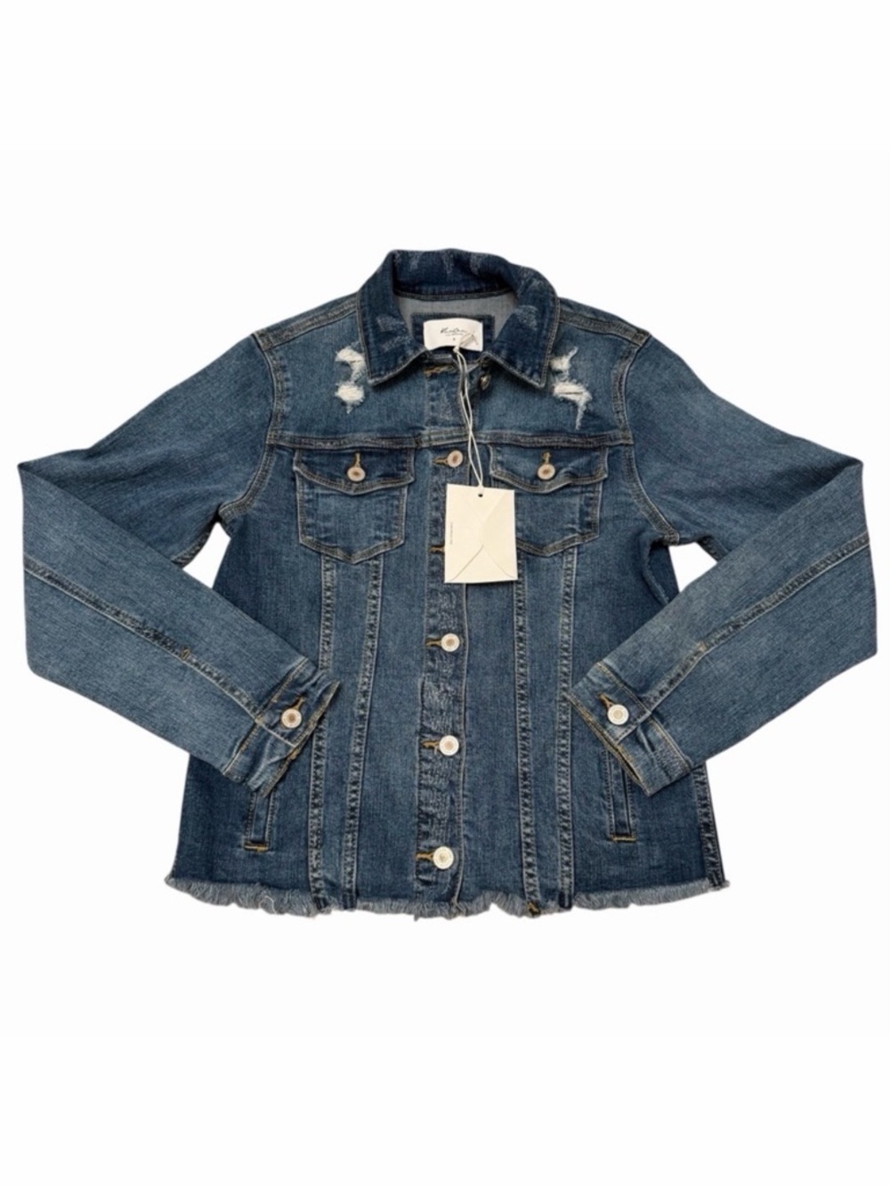 KanCan Wilson Denim Jacket Women’s Small Dark Wash Trucker Distressed Spring